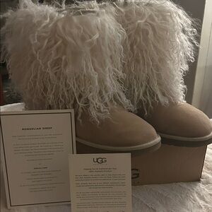 UGG Cream and White Fluffy Boots